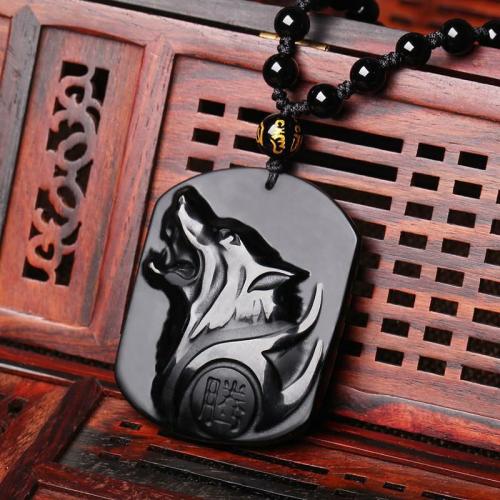 Pendant Necklaces | Trendy Natural Obsidian Carved Wolf Head Amulet pendant Pendant Necklaces Pendant Necklaces