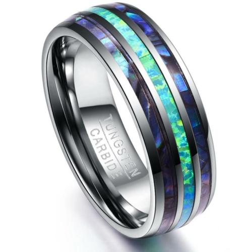 Rings | Luxury Silver Tungsten Carbide Ring with Blue Fire Opal & Abalone Shell Inlay-Sizes 5-15 For Men Rings