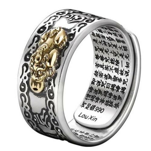 Rings | S990 Pure Silver Feng Shui LUCKY PIXIU with Heart Sutra Ring For Men Rings