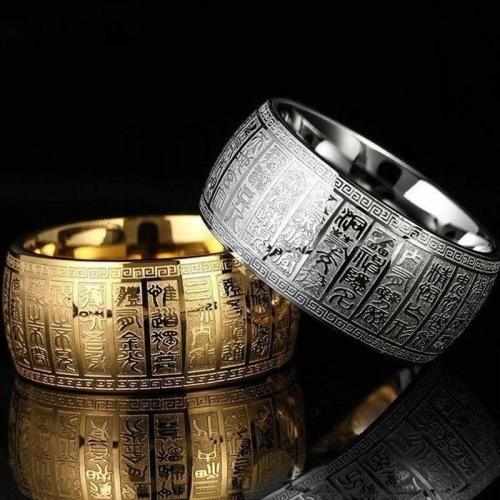 Rings | Titanium Steel Ancient Carved BUDDHIST SCRIPTURES Ring For Men Rings