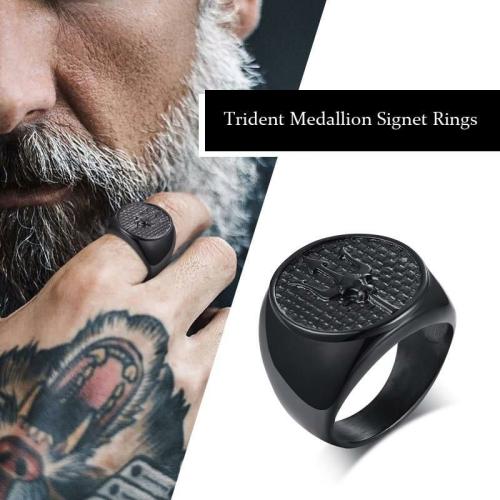 Rings | Titanium Steel Neptune’s Trident Medallion Signet Ring for Men For Men Rings