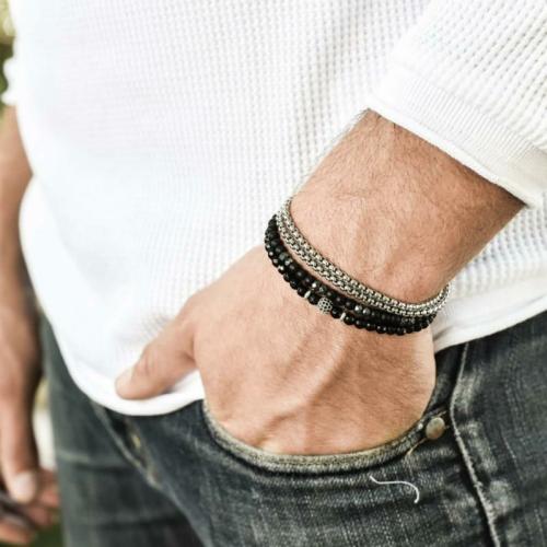 Stone & Steel Collection | 3pc Onyx Stone & Stainless Steel MINIMALIST Bracelet Set For Men Minimalist Collection