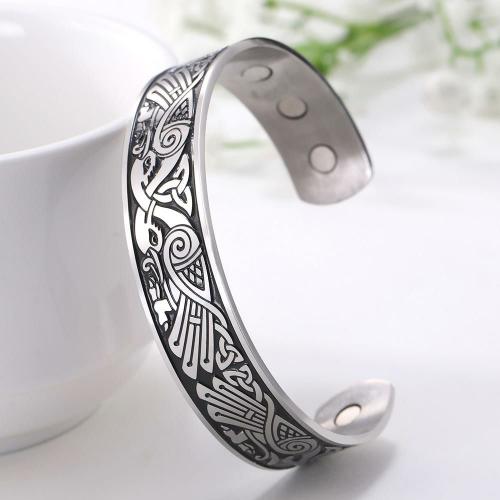 Viking Collection | Engraved Viking Phoenix Totem & Celtic Knot MAGNETIC HEALTH Stainless Steel For Men Viking Collection