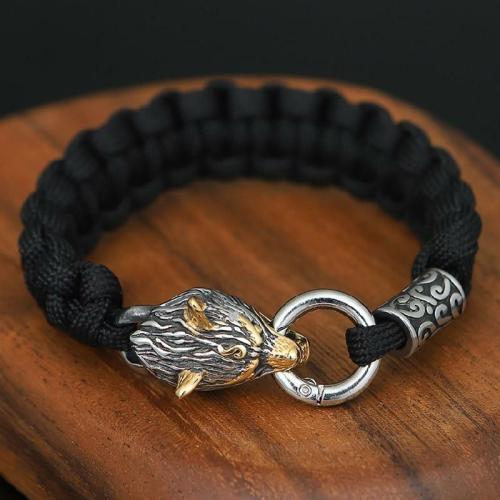 Viking Collection | Stainless Steel Nordic Accent & WOLF Head ‘INTUITION’ Bracelet For Men Viking Collection