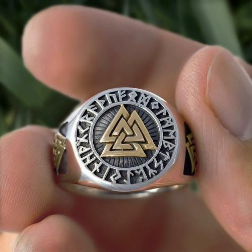 Viking Collection | Titanium Steel Viking Valknut & Futhark Runes Signet Ring For Men Rings