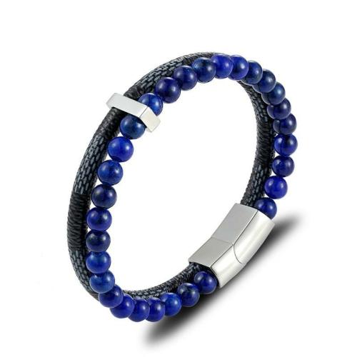 Leather Jewelry Collection | Leather & Natural Stones Lapis,Wood Jasper & Onyx ENERGY BOOST Mens Bracelet For Men Leather Jewelry Collection