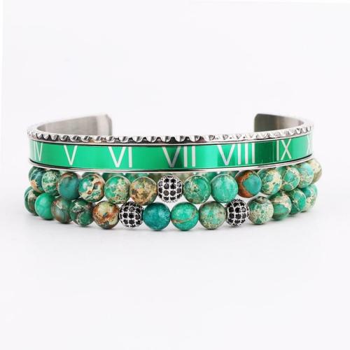 Luxury Collection | Luxury Steel & Green/Blue IMPERIAL JASPER 3 pc ‘STABILITY’ Bracelet Set For Men Luxury Collection