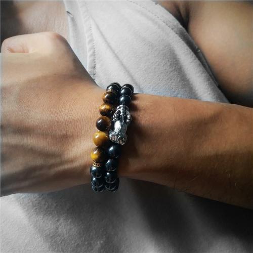 Natural Stone Collection | Stainless Steel Pixiu, Hematite & Tiger Eye Stone GOOD FORTUNE 2pc Bracelet Set For Men Natural Stone Collection