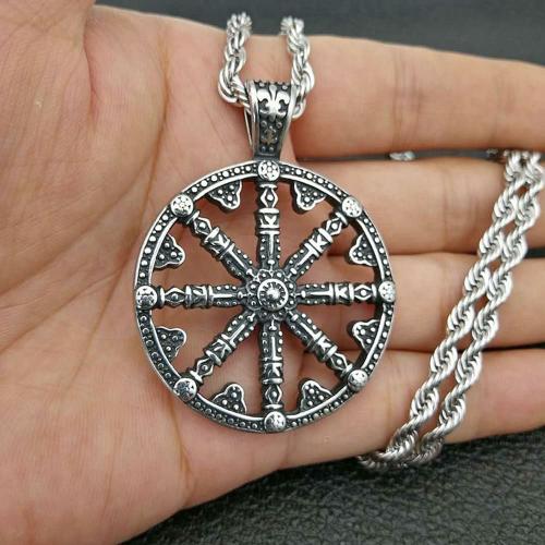 Necklaces | The Symbol of Buddhism- Dharma Chakra Wheel Stainless steel Pendant Necklace For Men Necklaces