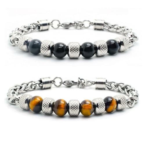 Stone & Steel Collection | Natural Obsidian/ Tiger eye & Titanium Steel EXEC STYLED Bracelet